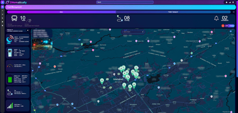 Fleet management map with multiple vehicle locations