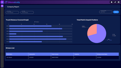 Fleet company and driver report dashboard